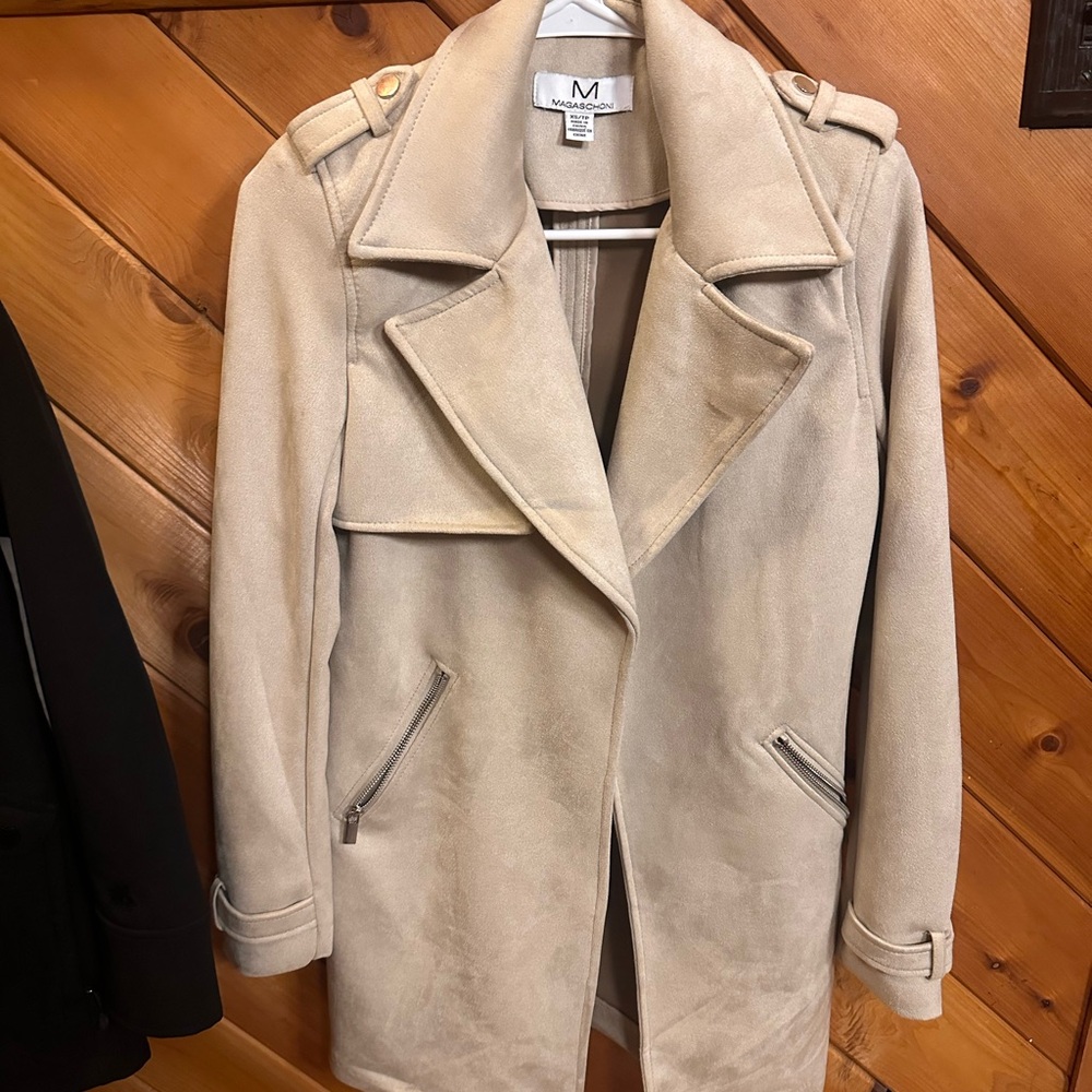 Women's Cream Mid Length Suede Coat